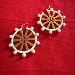 Tory Burch Gold and Cream Earrings